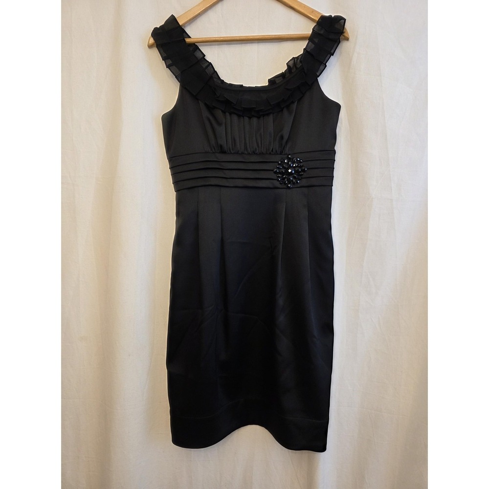 Jessica Howard Dress Womens 6 Black Ruffle‎ Neck Beaded Sheath Party Cocktail